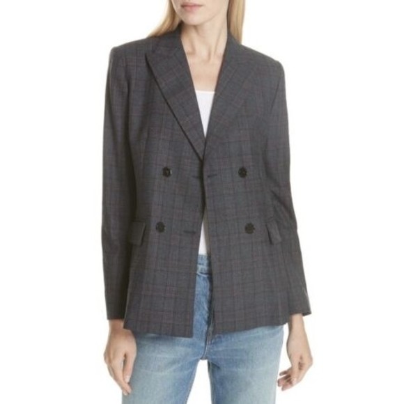SANDRO Paris Oscar Plaid Double Breasted Blazer Jacket Size 38 Wool Blend $520.0